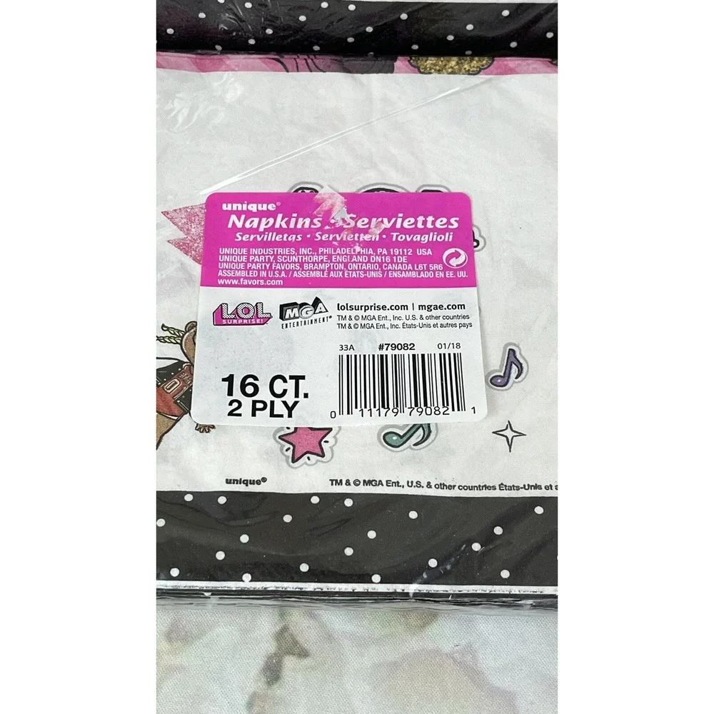 LOL Dolls Birthday Party Napkins Set Of 2 Large 16 COUNT 2 Ply NEW Sealed Pink